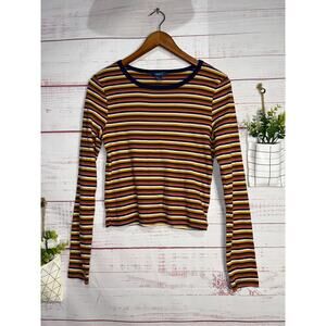 Forever 21 Striped Long Sleeved Crop Top | Large | 100% Cotton